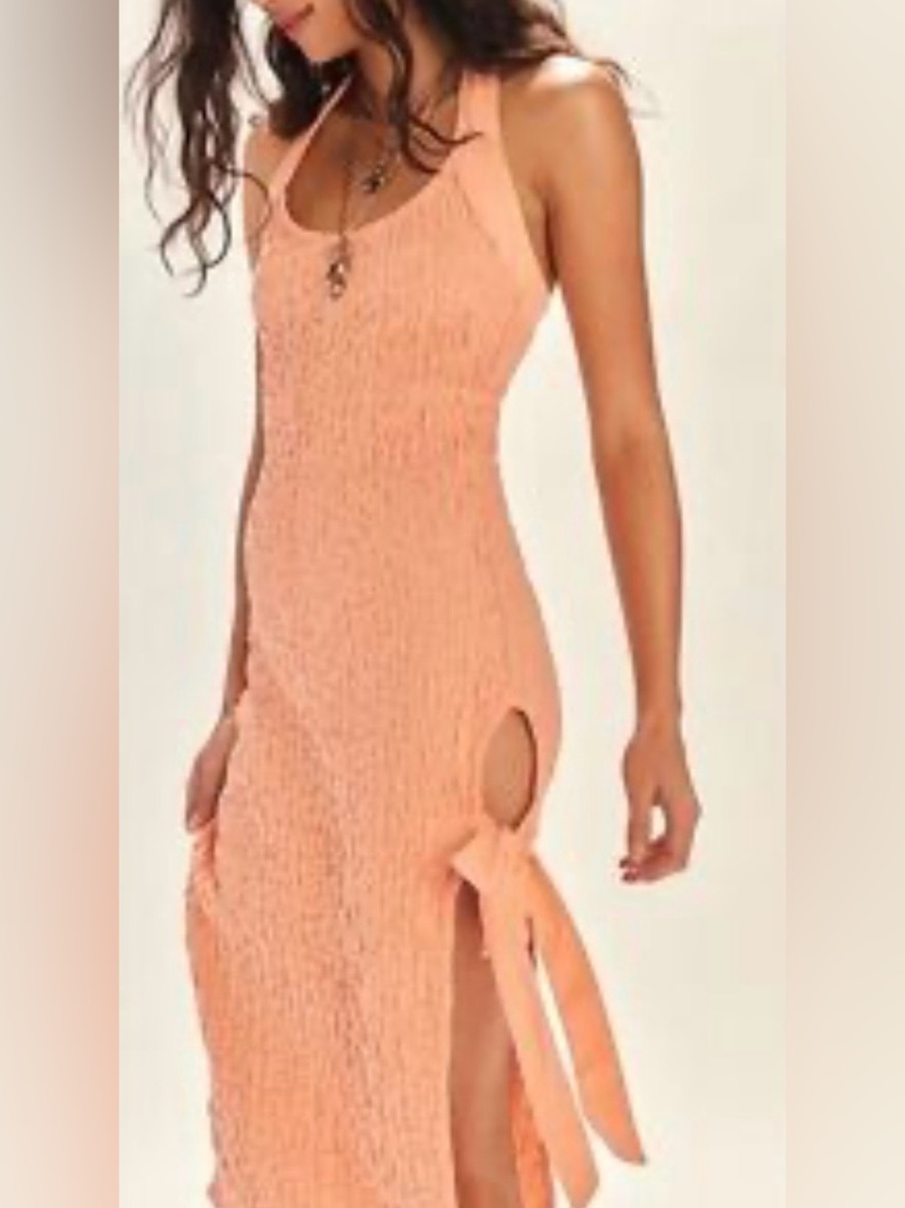 Free People Seafoam side slit midi dress in melon size small